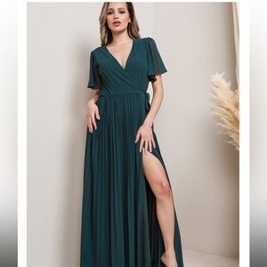 Soieblu Georgia Pleated Maxi Wrap Dress emerald green 2x
